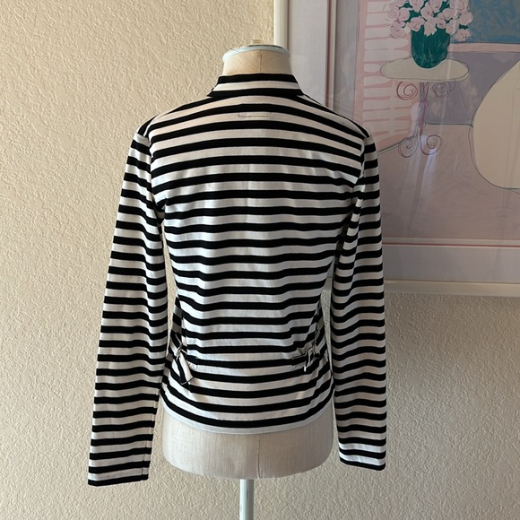 Agnès B. Paris Black & White Striped High Neck Cotton Jacket - Picture 7 of 12